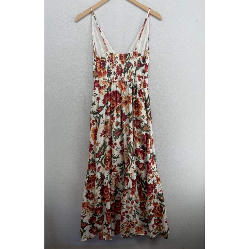 ABERCROMBIE & FITCH Dress S Floral Maxi Smocked Tiered Linen Blend Orange NEW - Picture 2 of 15